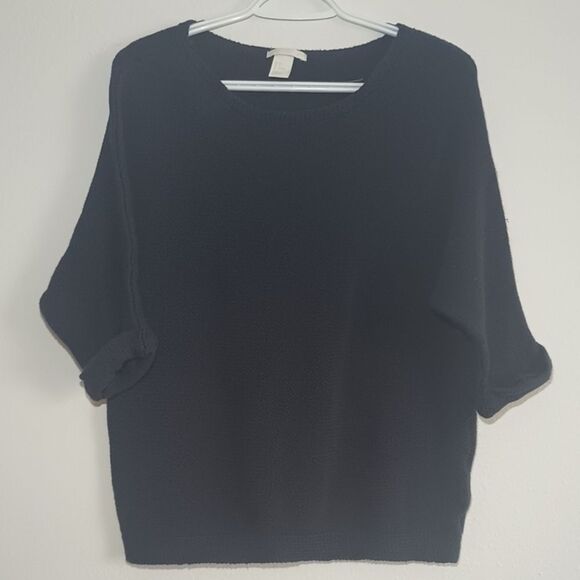H&M Sweater Womens Small Navy Blue Knit Basic Chunky Sweater 1/2 Short Sleeve - Picture 1 of 7